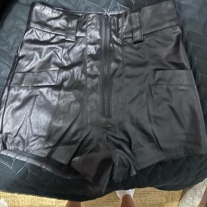 Black pleather shorts - zip in front, size small